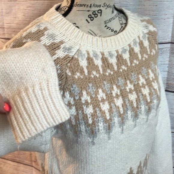 Club Monaco Tumblinah Fair Isle Sweater Crewneck Natural Size Small Chunky Knit - Picture 6 of 12
